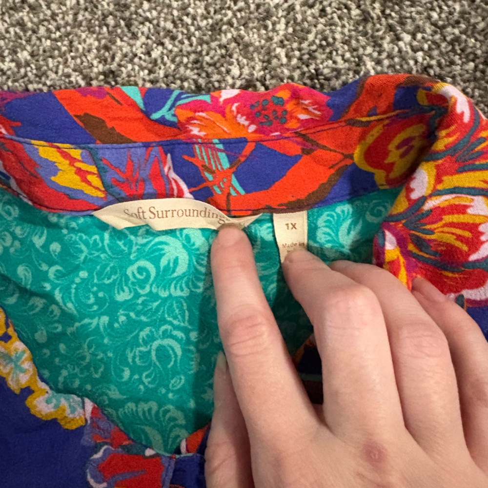 Soft Surroundings hermosa Blouse size 1x embroidered quirky artsy vibrant - Picture 6 of 11